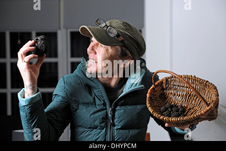 Trüffeljäger Melissa Waddingham aus Horsham in Sussex hat vor kurzem ihre größte Exemplar an einem geheimen Ort in der Nähe von Lewes gefunden. Stockfoto