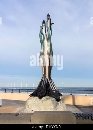 Ein neues Stück von Kunst im öffentlichen Raum auf Redcar Sea Front "Lebenslinien" des Bildhauers Ian Randall spiegelt die Natur direkt am Meer Stockfoto