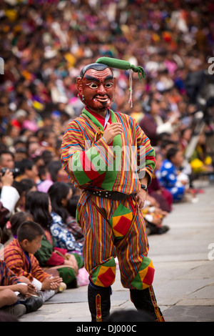 Bhutan, Thimpu Dzong, jährliche Tsechu, Festival Atsara, maskiert jester Stockfoto