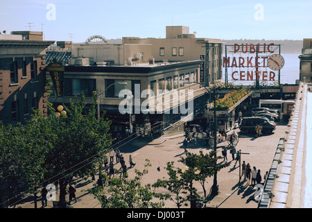 Blick von der Dachterrasse des Pike Market, Seattle Stockfoto