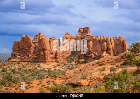 Felsformationen in der Nähe von Windows Abschnitt, Arches-Nationalpark, Utah, USA Stockfoto