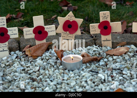 Gedenktag Kreuze platziert von Verwandten und Angehörigen am 11. November 2013 in England, UK Stockfoto