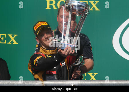 Austin, Texas, USA. 17. November 2013. Romain Grosjean (FRA), Lotus F1 Team feiert auf dem Podium - Formel 1 World Championship 2013 - Runde 18 USA Grand Prix Circuit von Amerika, USA, Texas, Austin - Sonntag, 17. November 2013 © Dpa picture-Alliance/Alamy Live News Stockfoto