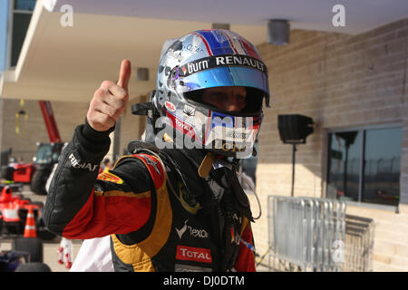 Austin, Texas, USA. 17. November 2013. Romain Grosjean (FRA), Lotus F1 Team feiert seinen 2. Platz - Formel 1 World Championship 2013 - Runde 18 USA Grand Prix Circuit von Amerika, USA, Texas, Austin - Sonntag, 17. November 2013 © Dpa picture-Alliance/Alamy Live News Stockfoto