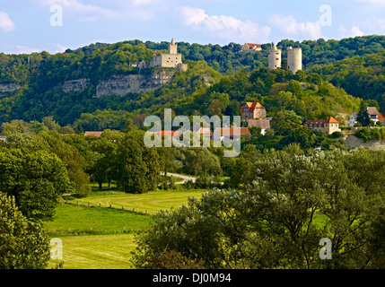 Rudelsburg und Burg Saaleck, Sachsen-Anhalt, Deutschland Stockfoto