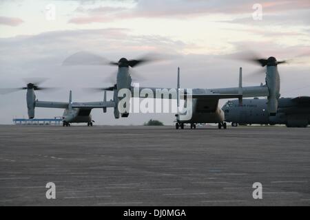 Manila, Philippinen. 18. November 2013. Zwei US Marine Fischadler um eine weitere Gruppe von evakuierten aus Tacloban auf dem Villamor Militärflugplatz in Pasay City, südlich von Manila Fähre abheben. --Tausende von vertriebenen Personen aus Tacloban und Ormoc City waren für Tierheim nach Villamor Airbase in Pasay City, südlich von Manila geflogen. Freiwillige helfen, füttern und beraten die evakuierten, die emotionales Trauma erlitten nach Überlebenden einer der größten Stürme, Land, Haiyan.Photo zu schlagen: J Gerard Seguia/NurPhoto Credit: J Gerard Seguia/NurPhoto/ZUMAPRESS.com/Alamy Live News Stockfoto