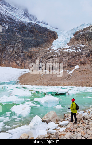 Angel-Gletscher und Cavell Lake auf Mount Cavell Jasper Nationalpark Alberta Kanada Nordamerika Stockfoto