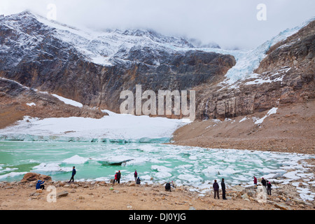 Angel-Gletscher und Cavell Lake auf Mount Cavell Jasper Nationalpark Alberta Kanada Nordamerika Stockfoto