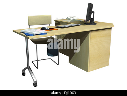 Digitale 3D Rendern von einem Schreibtisch isoliert auf weißem Hintergrund Stockfoto