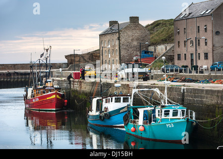 Angelboote/Fischerboote im Hafen von Burghead in Moray, Schottland. Stockfoto