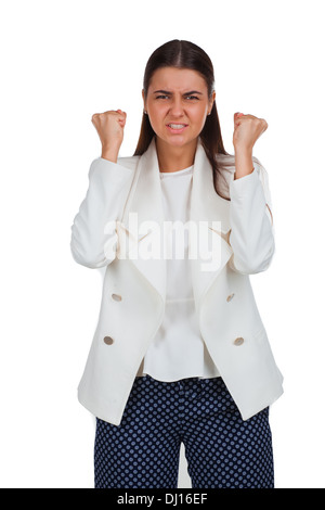 Studio Schuss in den Kopf einer jungen Frau wütend Stockfoto