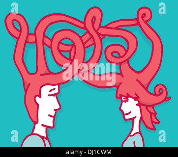 Komplexe Verbindung zwischen Mann und Frau Stockfoto