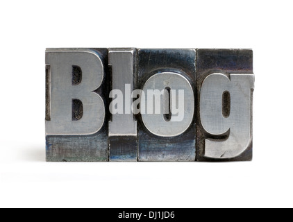 Isolierte Drucker blockiert Buchstaben bilden das Wort Blog.