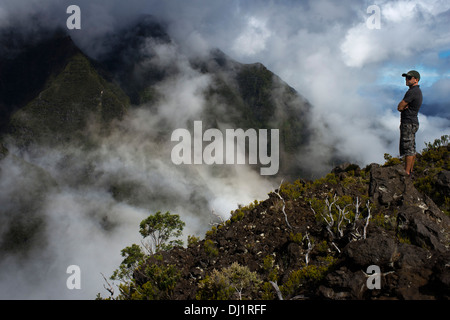 Aussicht vom Morne Langevin. Der Morne Langevin ist ein Berggipfel auf der Insel Reunion, französisches Übersee-Department. Stockfoto