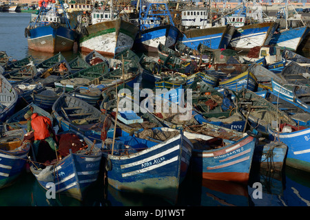 Marokko, Agadir, die Fischer am Hafen zurück vom Fischfang Stockfoto