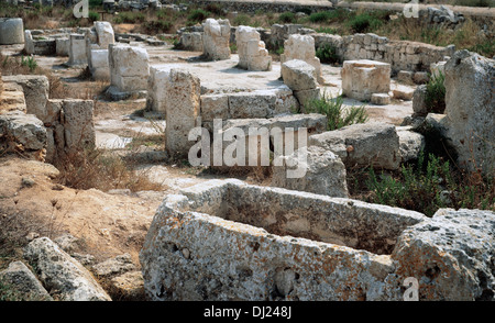 Frühchristlichen Basilika von Son Bou. Die Ruinen. 4. und 5. Jahrhunderte. Alaior. Minorca. Spanien. Stockfoto