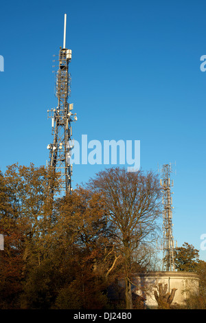 Transmitting Funkmasten auf den North Downs bei Reigate Hill Surrey Stockfoto