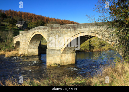 Barden-Brücke, die das Wasser des Flusses Wharfe im Upper-Wharfedale, Yorkshire Dales National Park, England erstreckt sich über Stockfoto