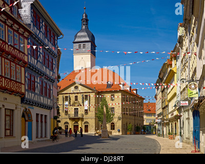 Rathaus mit Marktstrasse, Bad Langensalza, Thüringen, Deutschland Stockfoto
