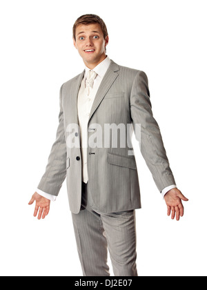 Kaukasischen Jüngling in einem Anzug schauen erstaunt Stockfoto