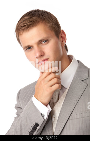 Closeup Portrait einer jungen attraktiven Mann in Anzug ein Abend Stockfoto