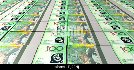 Eine angelegte Sammlung von gebündelt 100 australische Dollar Bill Noten Stockfoto