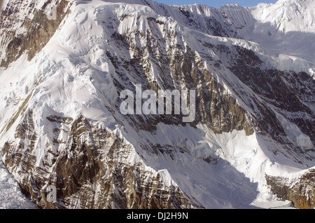 Flug über die höchsten Gipfel in Alaska Stockfoto