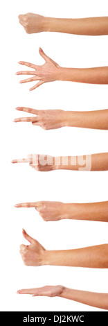 Satz von Frau Hände, isoliert auf weiss gestikulieren. Stockfoto