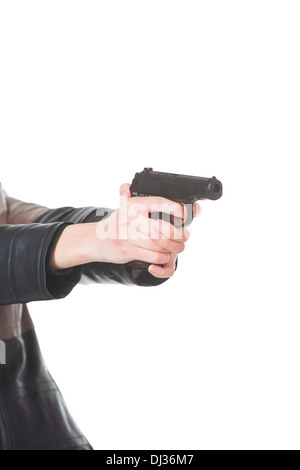 Frauenhand mit Pistole Stockfoto