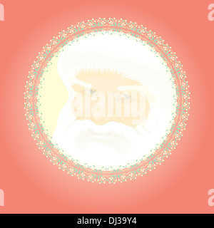 Rote Weihnachtsdekoration, Weihnachtsmann realistisches Bild, weiße Mistel Frame, Quadrat, Kreis, Retro-Vintage-Stil Stockfoto