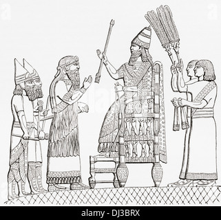 Sanherib, Assyrische König, der auf seinem Stuhl vor der Stadt Lachisch (Lakhisha). König von Assyrien von 705 BC - 681 BC. Stockfoto