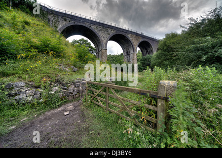 Das Grabstein-Viadukt oft als der Monsal Dale-Viadukt, gebaut von der Midland Railway über den Fluss Wye bezeichnet. Stockfoto