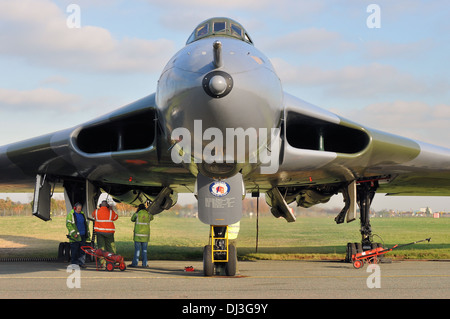 Erhaltene Avro Vulcan B2 Bomber serielle XL 426 am Flughafen Southend die Durchführung einer Motor laufen. Avro Vulkanier serviert mit der RAF. Restaurierten alten Jet Stockfoto