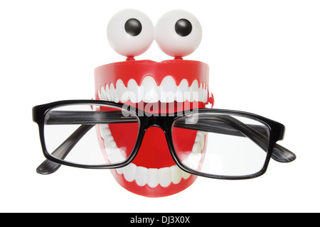 Klappern Zähne Spielzeug mit Brille Stockfoto