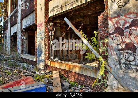 Die Detroit Packard Automobilwerk 1903 eröffnet und wurde im Jahr 1958 geschlossen. Die 3.500.000-Square-Foot (325.000 m2), Anlage wurde von Albert Kahn entworfen und befindet sich auf über 40 Hektar (0.142 km2) Land auf East Grand Boulevard auf der Ostseite der Stadt. Bild wurde im Oktober 2013 aufgenommen. Stockfoto