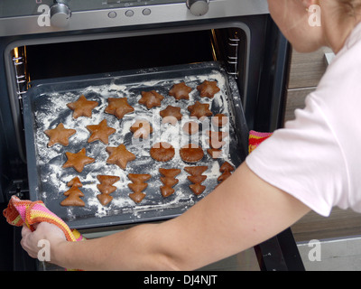 Hausgemachter Lebkuchen Weihnachtsgebäck auf Tablett aus Ofen Stockfoto