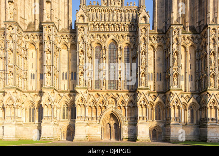 Wells Cathedral am Abend Licht, Wells, Somerset, England, UK Stockfoto