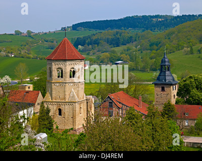 Turm der Abtei und Dorf Kirche, Göllingen, Thüringen Stockfoto