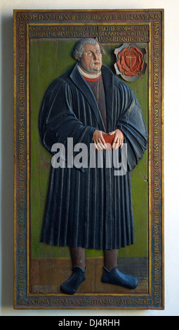 Holzmodell für die Bronze Grabstein des Martin Luther 1546 in St.-Andreas Kirche, Erfurt, Thüringen, Deutschland Stockfoto