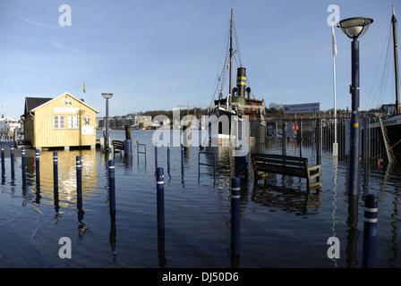 Hochwasser am 6. Januar 2012 in Flensburg Stockfoto