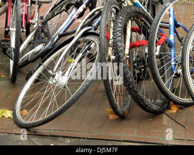 Fahrräder in Amsterdam verkettet Stockfoto