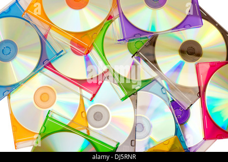 bunte CDs im Boxen in einem Haufen aufgetürmt Stockfoto
