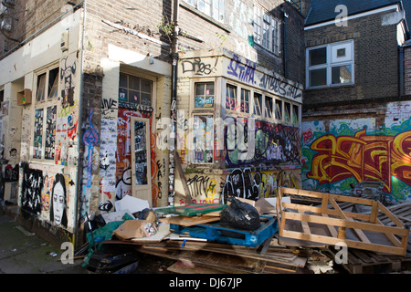 Street-Art in einer Seitenstraße in der Nähe von Brick Lane, London, UK. Stockfoto