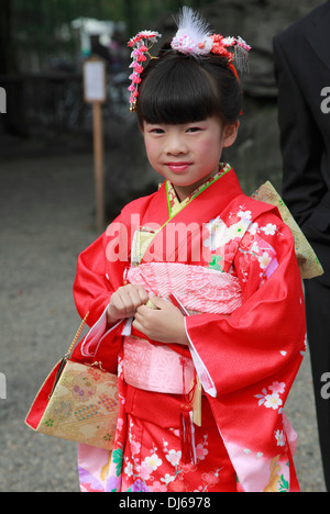 Japan, Tokyo, Mädchen, 7-5-3 Kinder Zeremonie Stockfoto