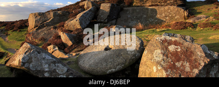 Gritstone Felsen, Curbar Rand, Peak District National Park, Derbyshire, England, Vereinigtes Königreich Stockfoto