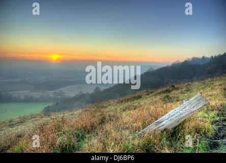 Reigate Hill Sonnenuntergang, Surrey Landschaft im Herbst Stockfoto