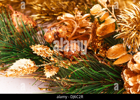 Weihnachtsbaum Zweig mit Zapfen Closeup Bild. Stockfoto