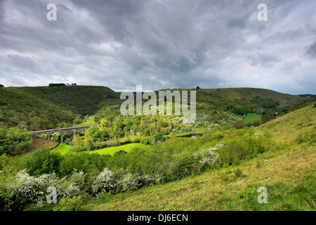 Ein Sommer-Blick über das Viadukt bei Monsal Kopf Ausflugsort, Peak District National Park, Derbyshire Dales, England, UK Stockfoto