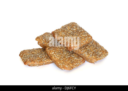 Brot mit Samen dünn geschnittene isolierten auf weißen Hintergrund Stockfoto