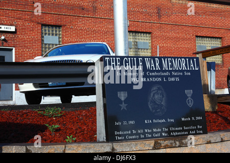 Das Gulf war Memorial zum Gedenken an Cumberlands Sohn PFC Brandon L. Davis, Cumberland, Allegany County, Maryland, USA Stockfoto